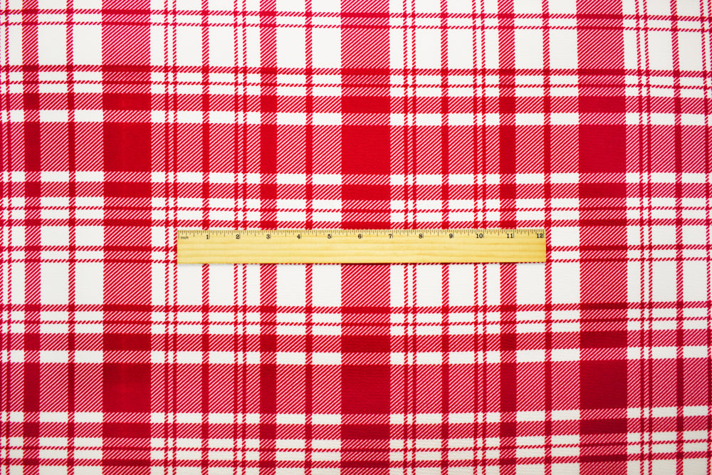 Red-White Poly Plaid Printed Stretch Spandex Liverpool Double Knit Fabric