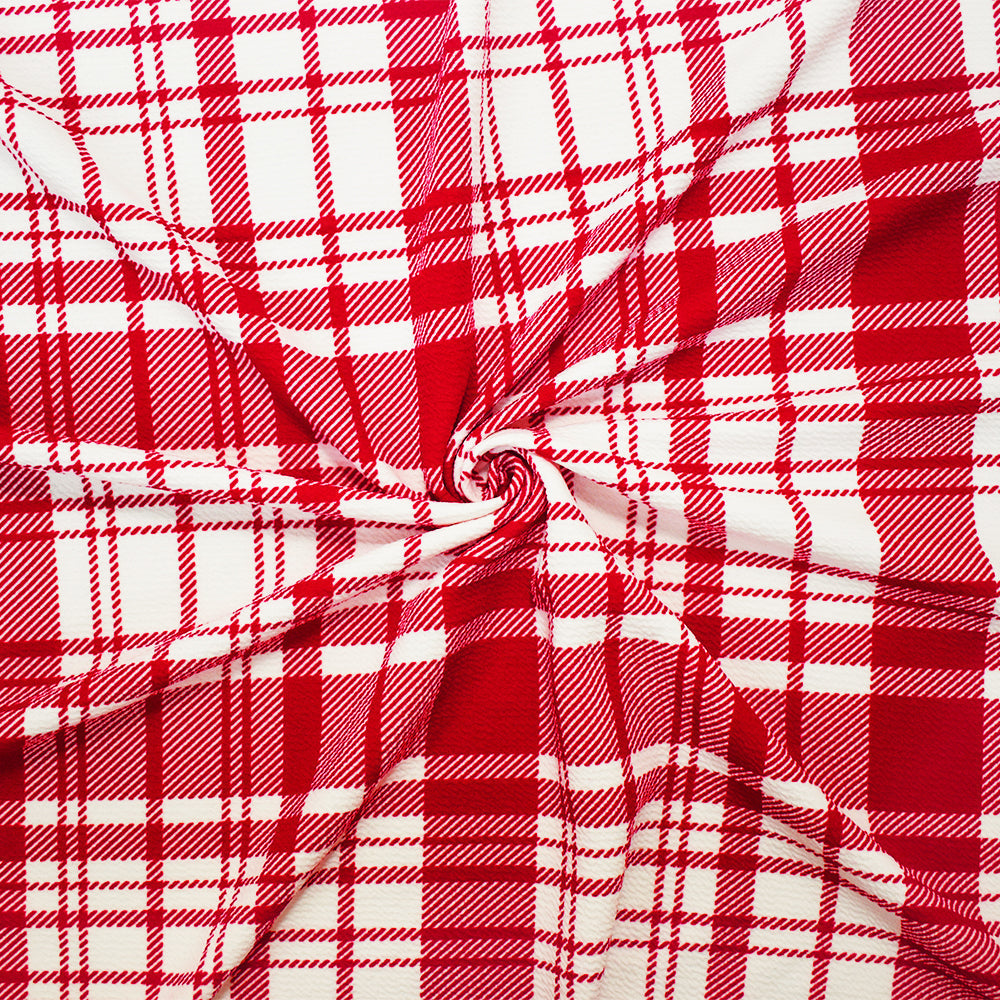 Red-White Poly Plaid Printed Stretch Spandex Liverpool Double Knit Fabric