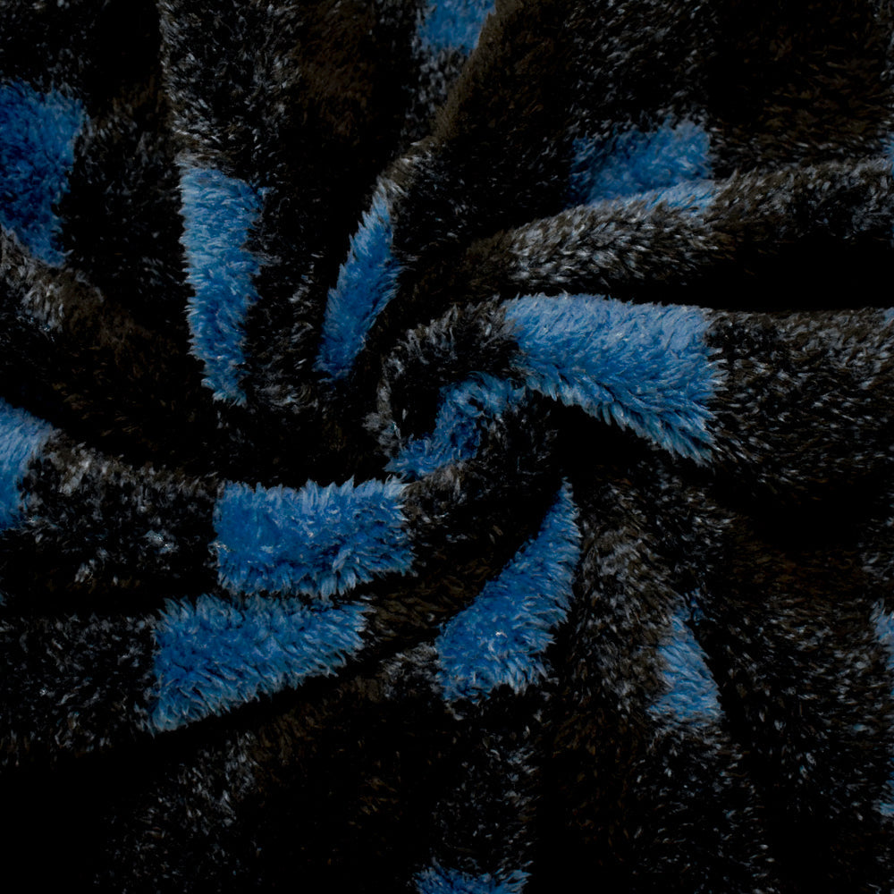 Blue-Black Polyester Check Plaid Double Sided Fleece Knit Fabric