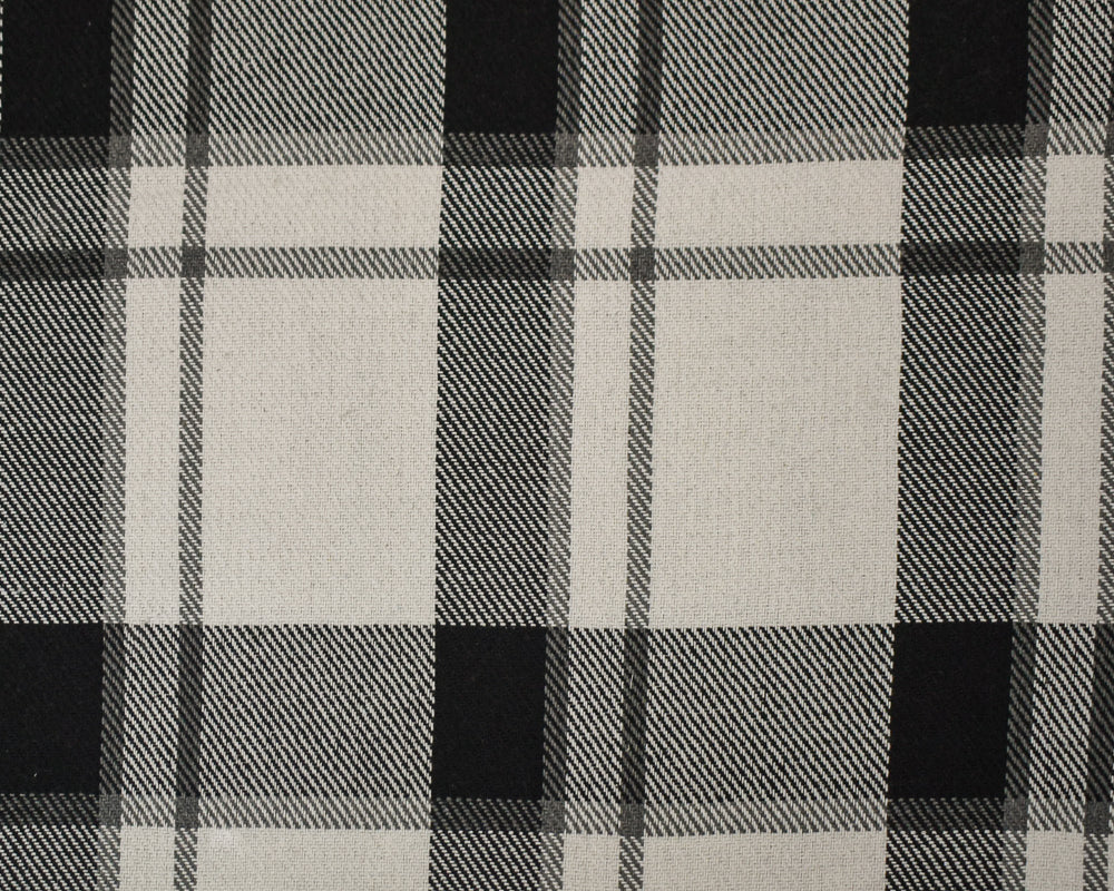 Black-White-Gray Melton Poly-Wool Single Sided Brushed Plaid Woven Fabric