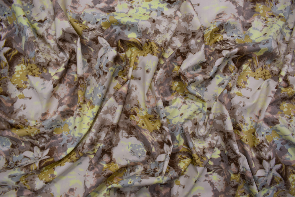 Mauve-Multi Abstract Floral Printed Stretch Twill Sateen Woven Fabric