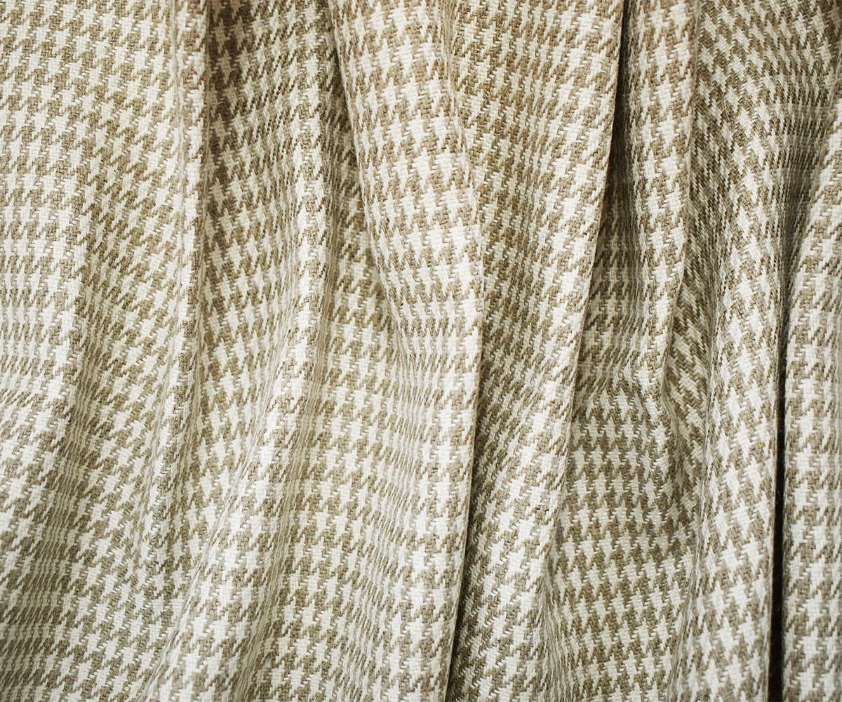 Natural White-Taupe Washed Linen Houndstooth Home Decor Fabric