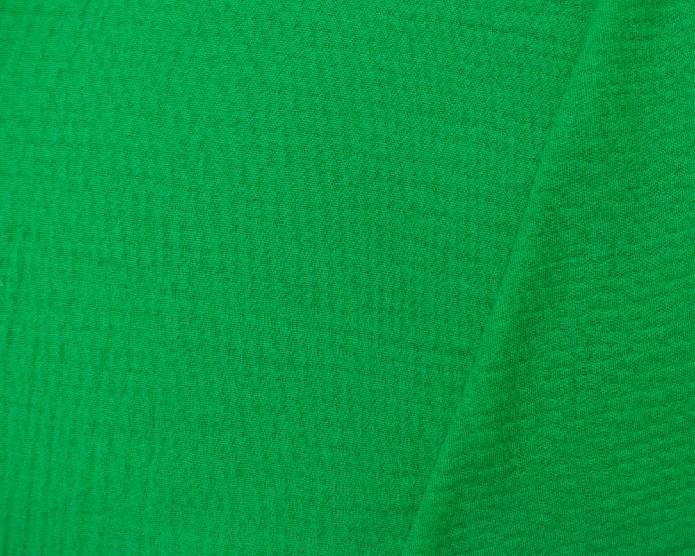 Green Cotton Crinkled Solid Double Gauze Woven Fabric