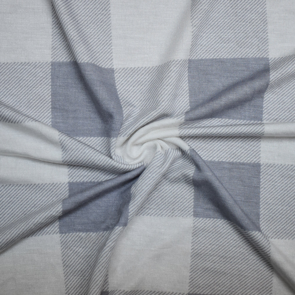 Gray-White Rayon Modal Gingham Printed Stretch Spandex Jersey Knit Fabric