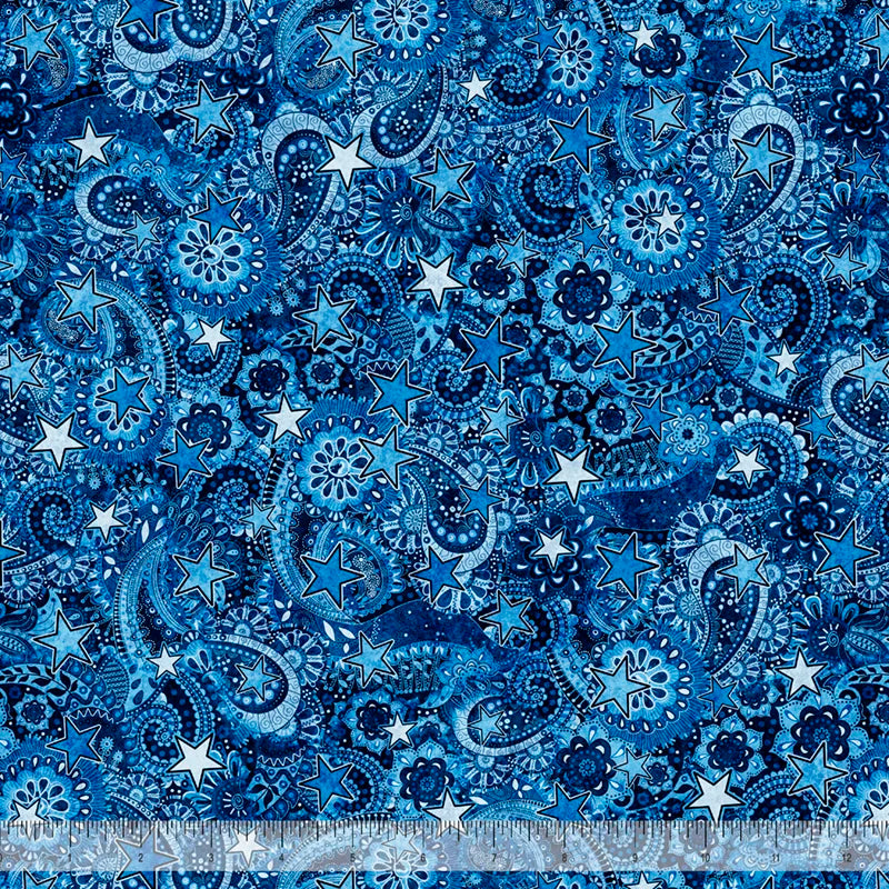 ATXSH Paisley Indigo Cotton 44"/45" Fabric Per Yard