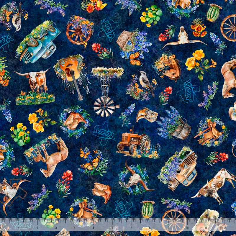 ATXSH Minky Vignettes Toss Navy 44"/45" Fabric Per Yard