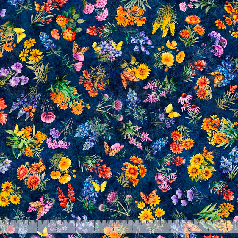 ATXSH Texas Wildflowers Navy Cotton 44"/45" Fabric Per Yard