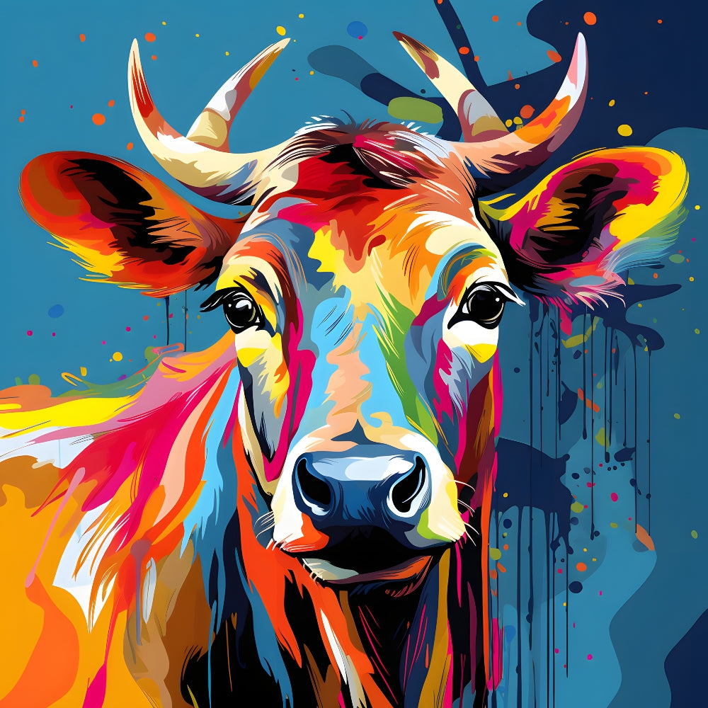 Abstract Animals Pop Art Cow Fabric Panel QuiltingFabricPanels