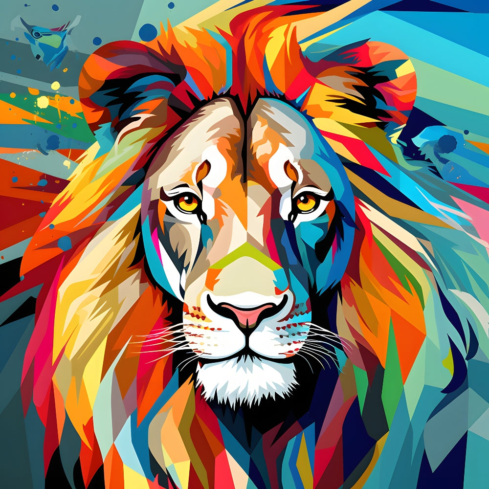Abstract Animals Pop Art Lion Fabric Panel QuiltingFabricPanels
