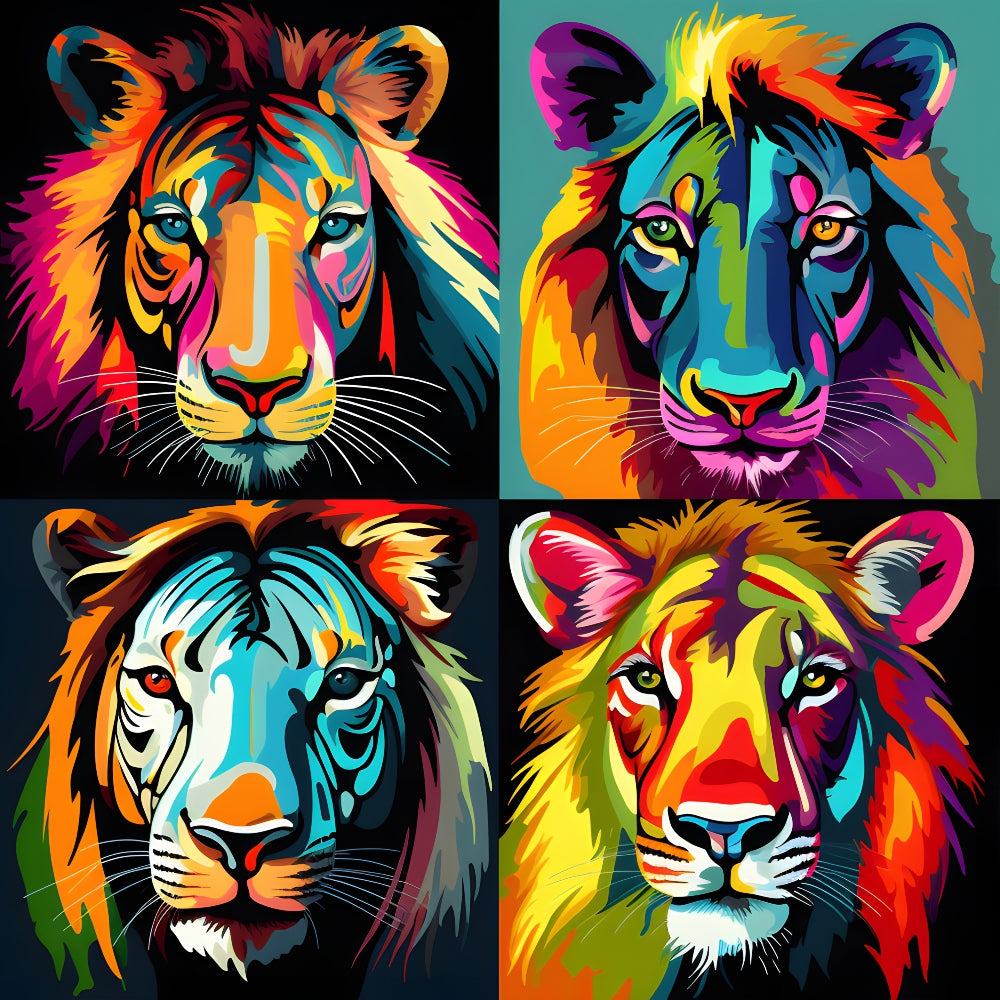 Abstract Animals Pop Art Lions Fabric Panel QuiltingFabricPanels