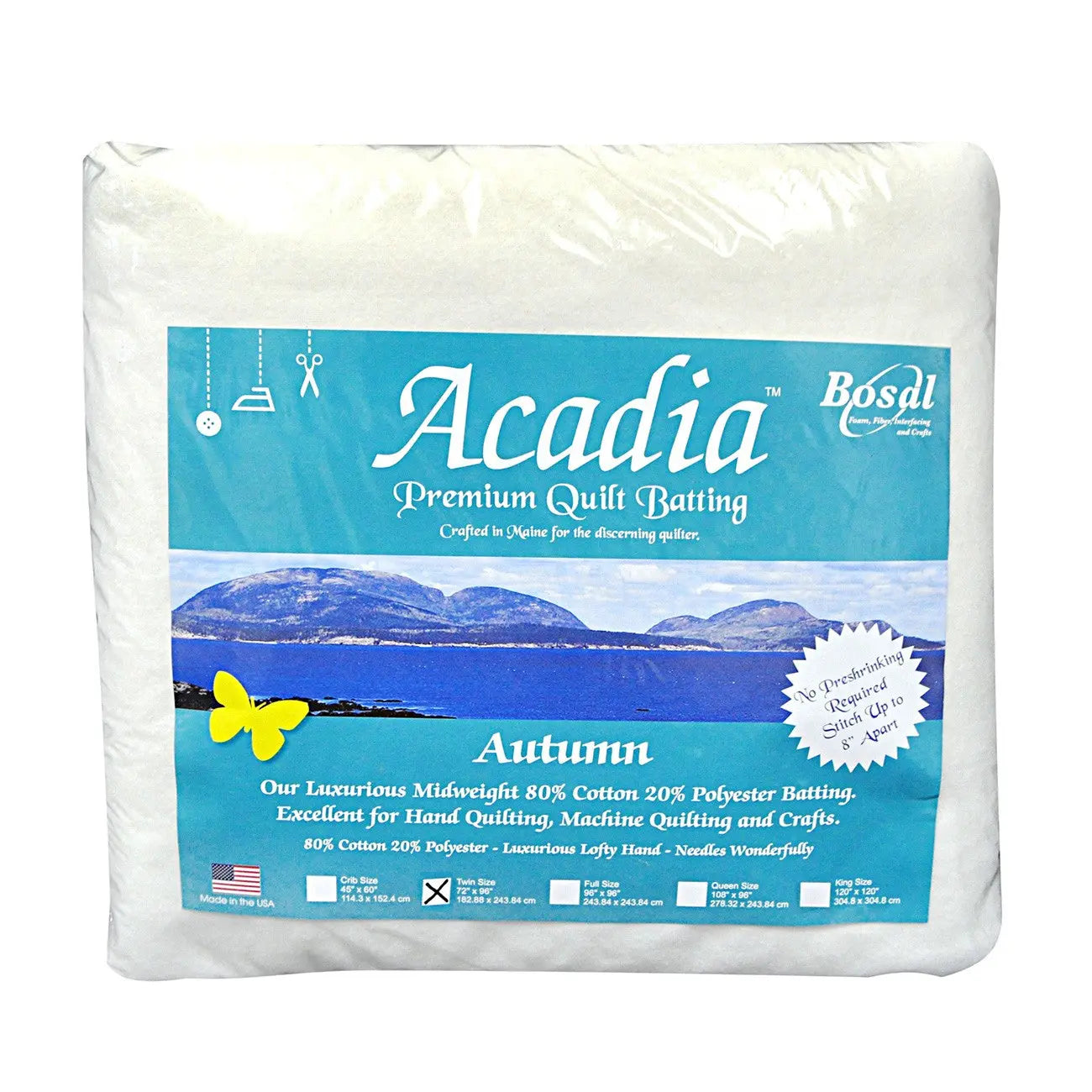 Acadia Premium 80% Cotton 20% Polyester Batting 4oz 72in x 90in - Linda's Electric Quilters