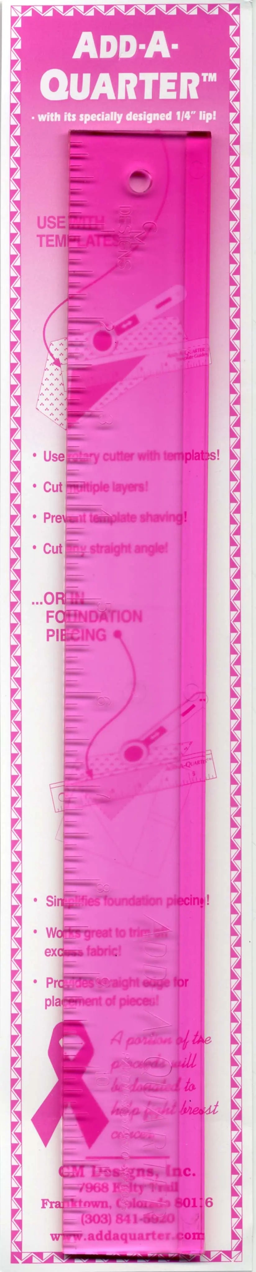 Add A-Quarter Ruler 1 1/2in x 12in Pink For Breast Cancer Awareness - Linda's Electric Quilters