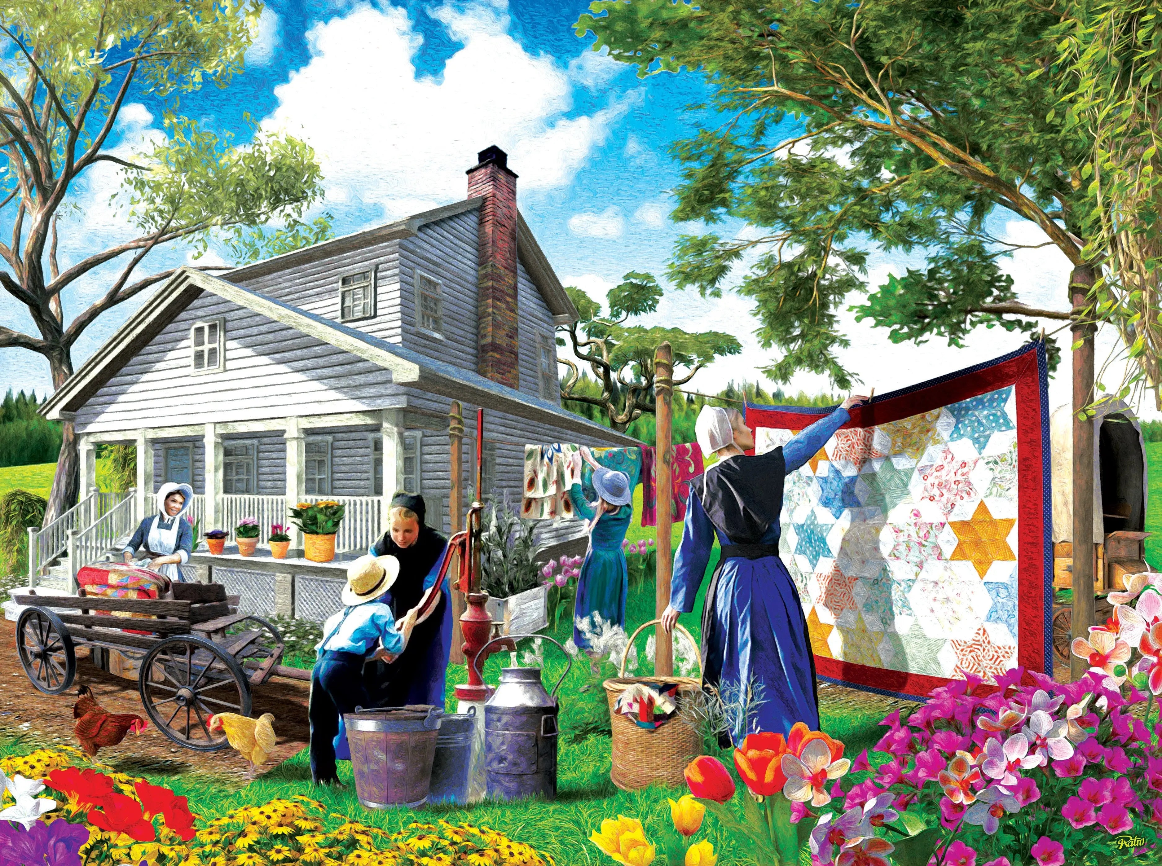 Afternoon Chores 1000pc Puzzle - Linda's Electric Quilters