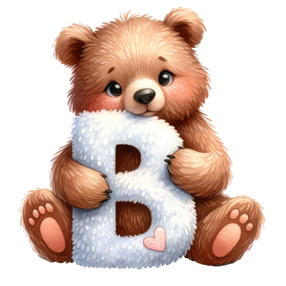 Animal Bear Letter B Fabric Panel