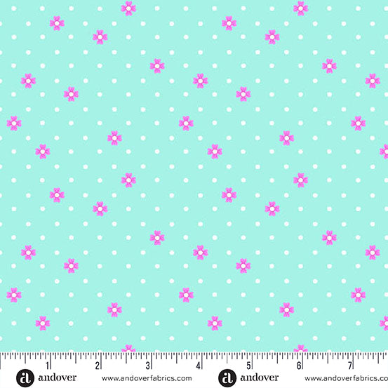 Aqua Dot Dot Bloom Color Pop Playground Cotton 44"/45" Fabric Per Yard
