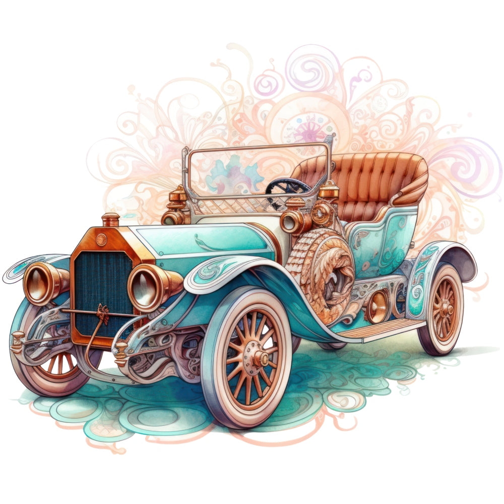 Art Nouveau Retro Cars Fabric Panel 19