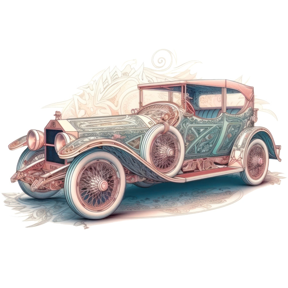 Art Nouveau Retro Cars Fabric Panel 7
