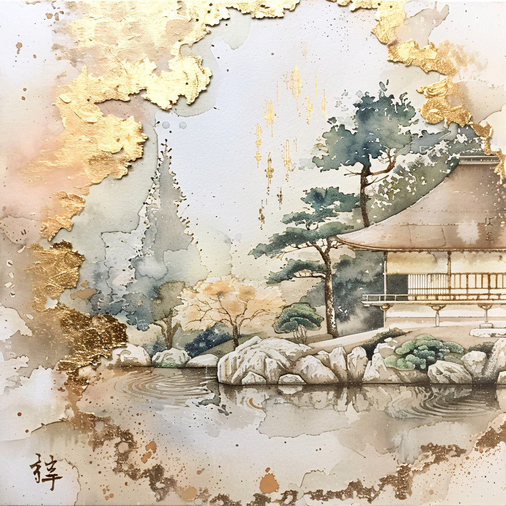 Asian Landscapes on Rice Paper Fabric Panel 1