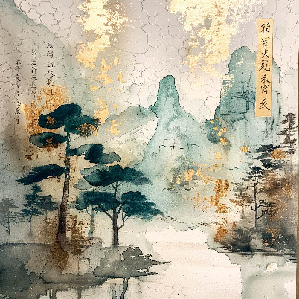 Asian Landscapes on Rice Paper Fabric Panel 10