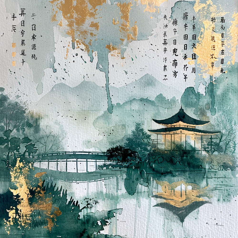 Asian Landscapes on Rice Paper Fabric Panel 11