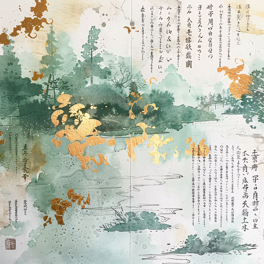 Asian Landscapes on Rice Paper Fabric Panel 13