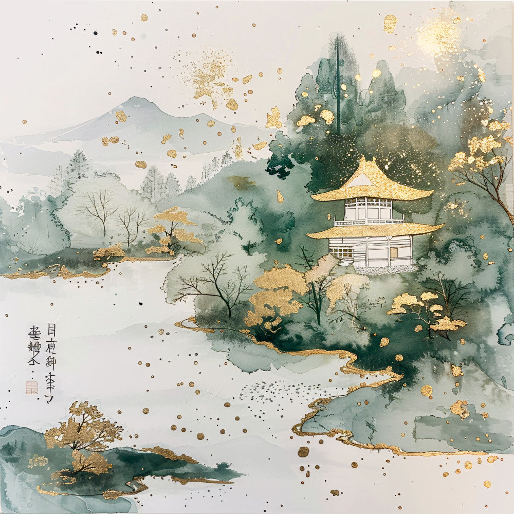 Asian Landscapes on Rice Paper Fabric Panel 14