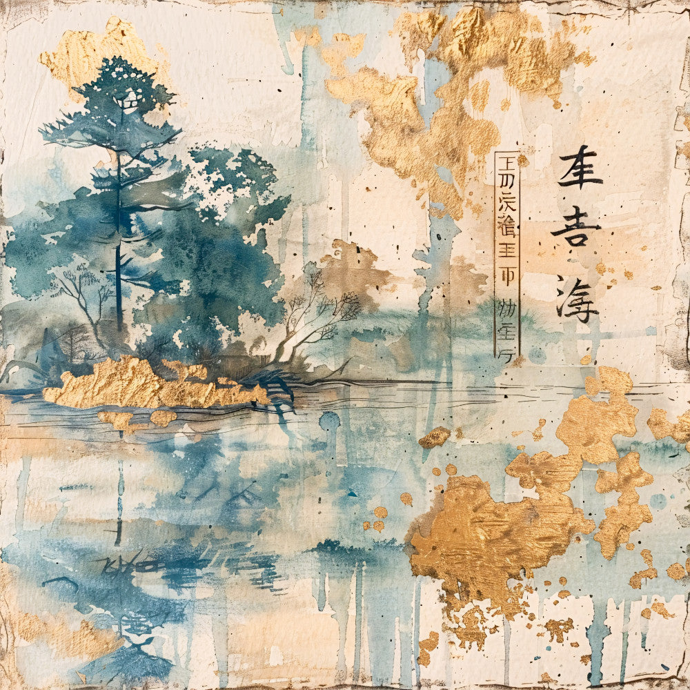 Asian Landscapes on Rice Paper Fabric Panel 15