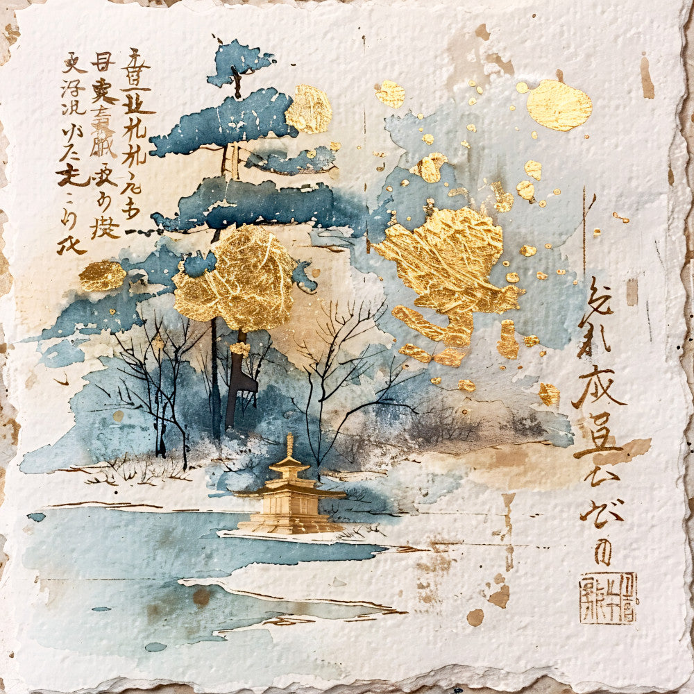 Asian Landscapes on Rice Paper Fabric Panel 16
