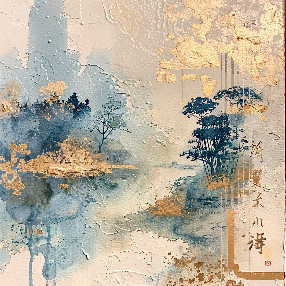 Asian Landscapes on Rice Paper Fabric Panel 17