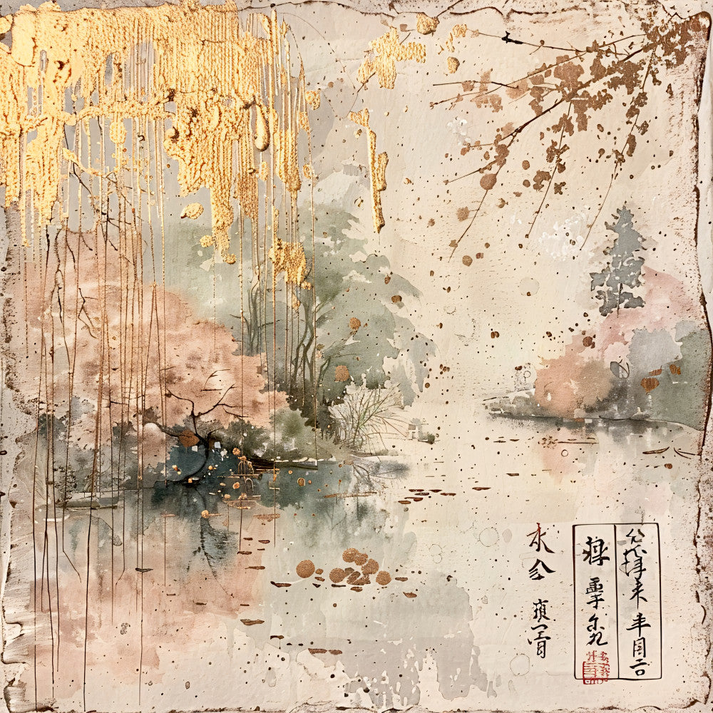 Asian Landscapes on Rice Paper Fabric Panel 20