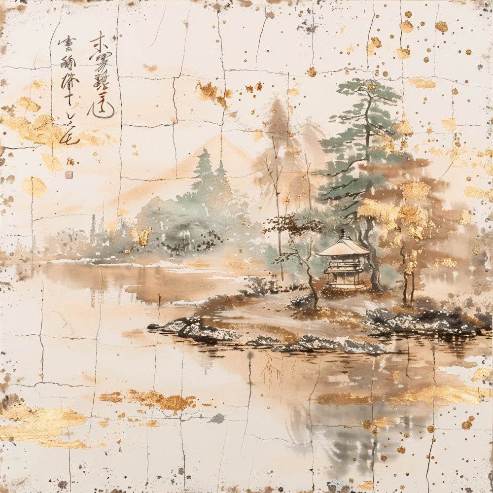 Asian Landscapes on Rice Paper Fabric Panel 3