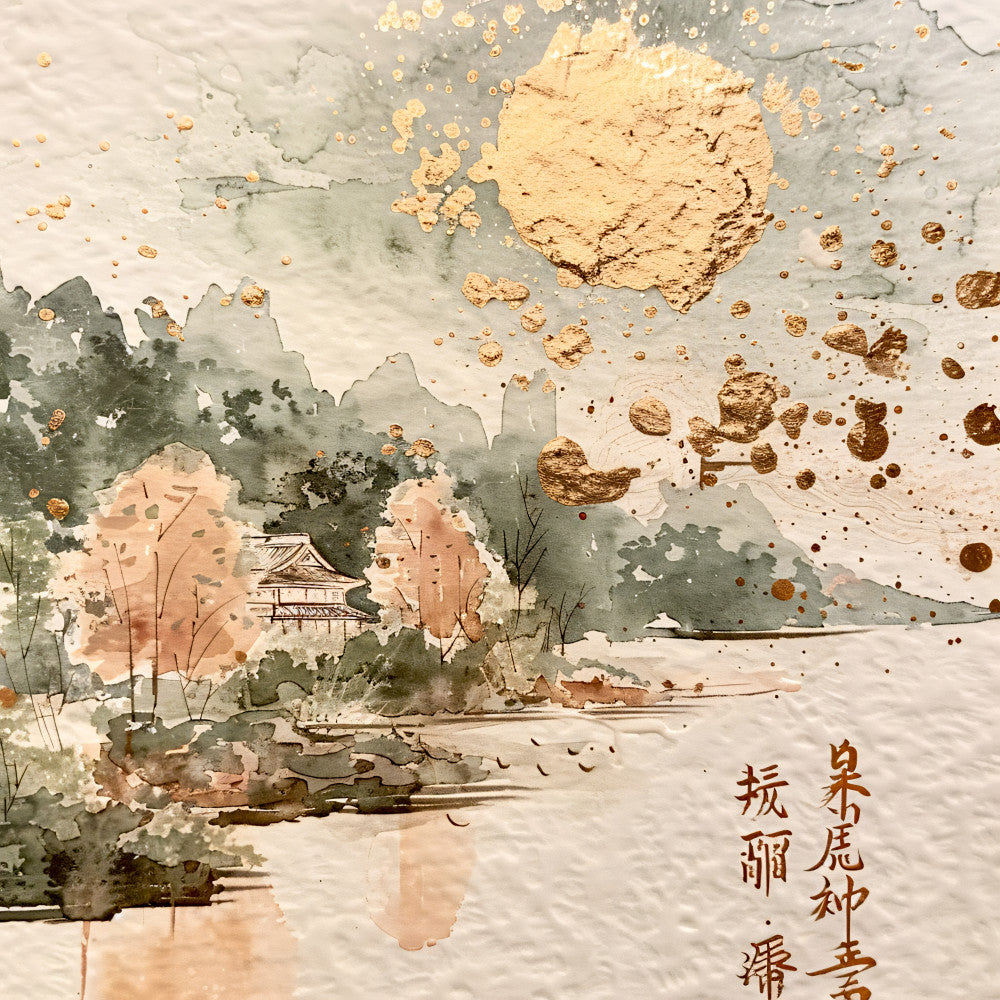 Asian Landscapes on Rice Paper Fabric Panel 4