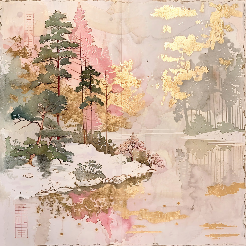 Asian Landscapes on Rice Paper Fabric Panel 5