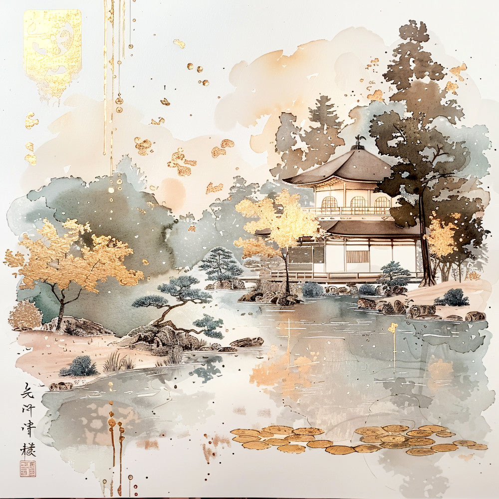 Asian Landscapes on Rice Paper Fabric Panel 6