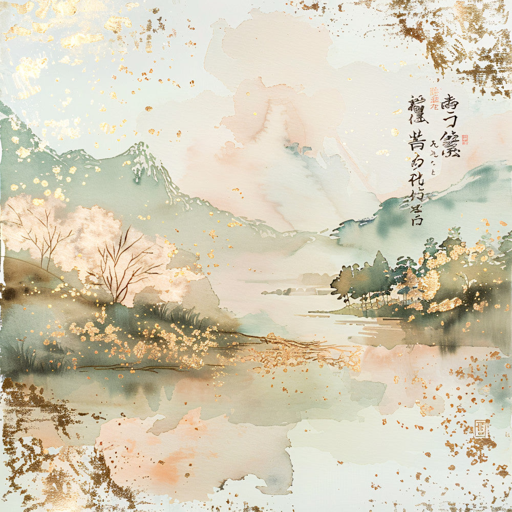 Asian Landscapes on Rice Paper Fabric Panel 8