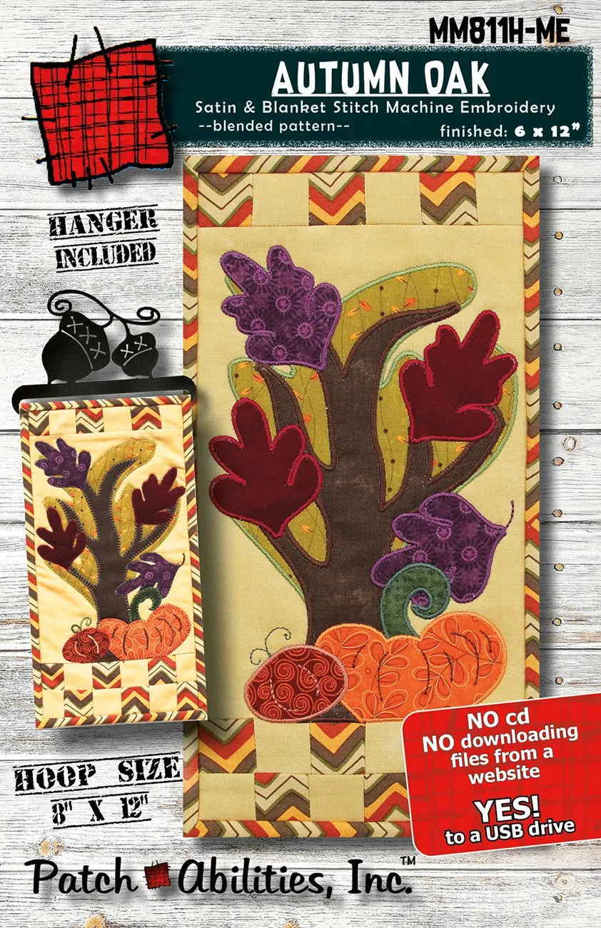 Autumn Oak Machine Embroidery Version with Hanger - Linda's Electric Quilters