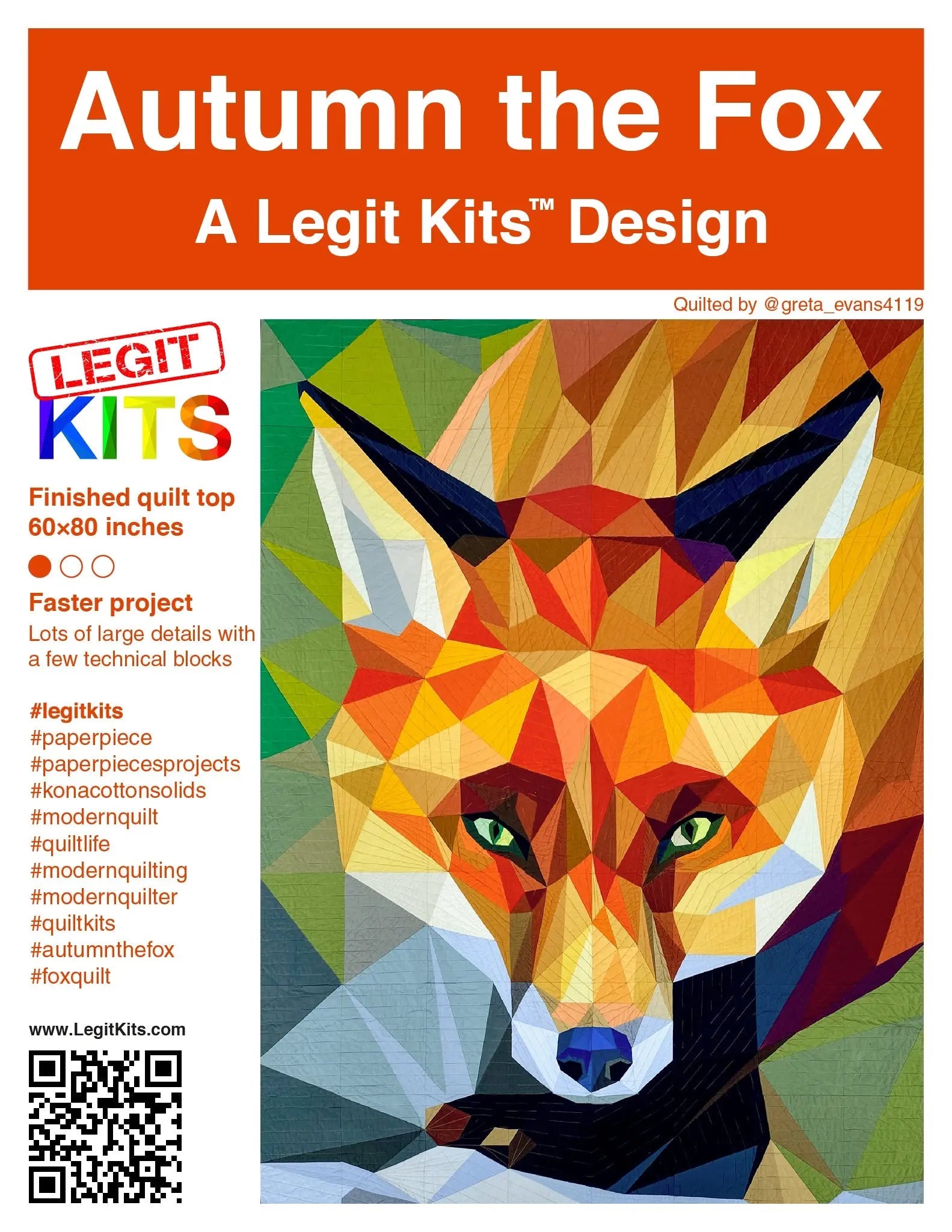 Autumn the Fox Quilt Kit - Linda's Electric Quilters