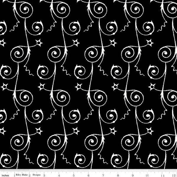 Riley Blake Queen of We'en Starry Night Black quilting fabric — starry Halloween print