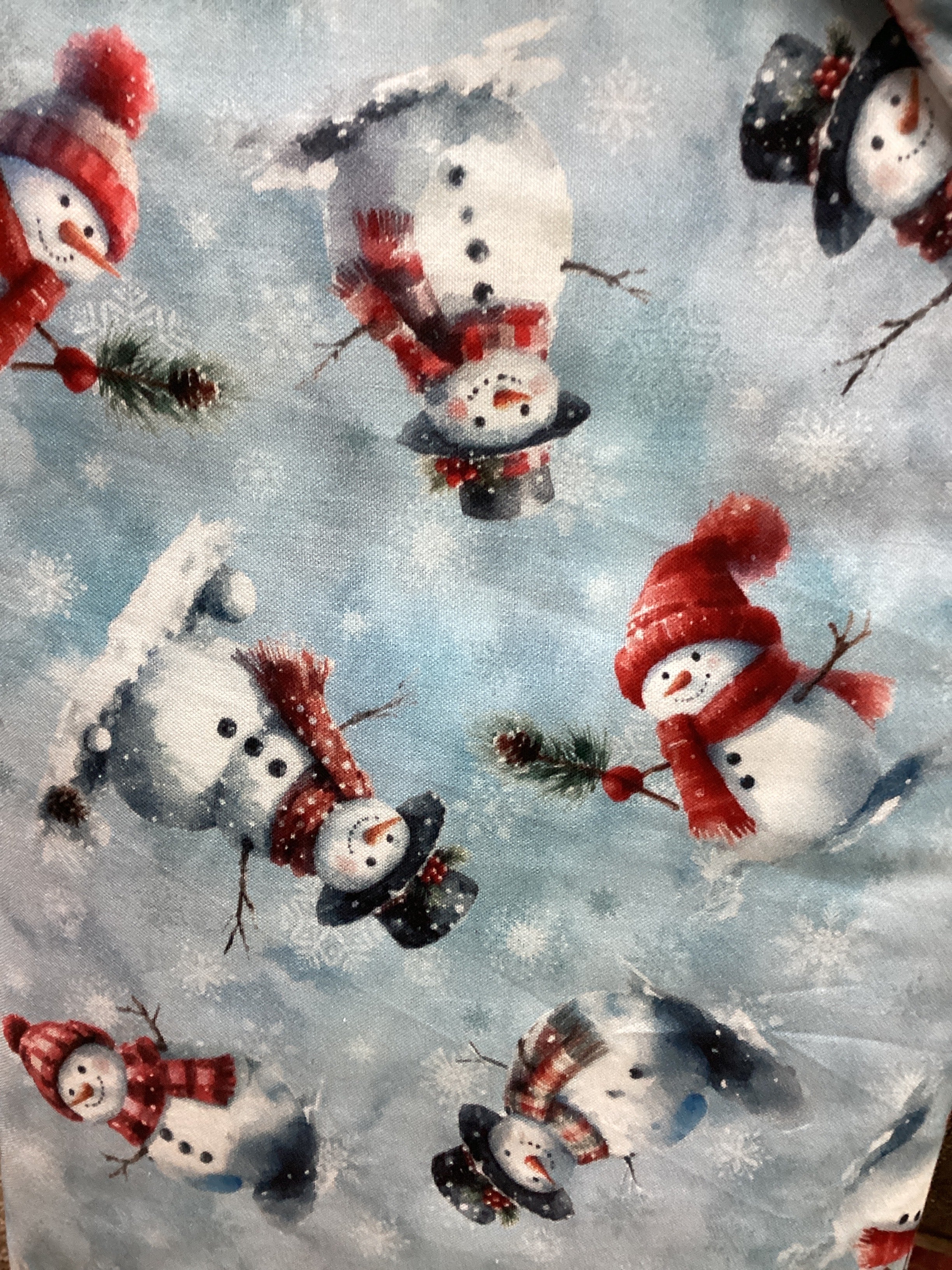 Hoffman Cozy Tidings Snowmen Ice Blue quilting fabric