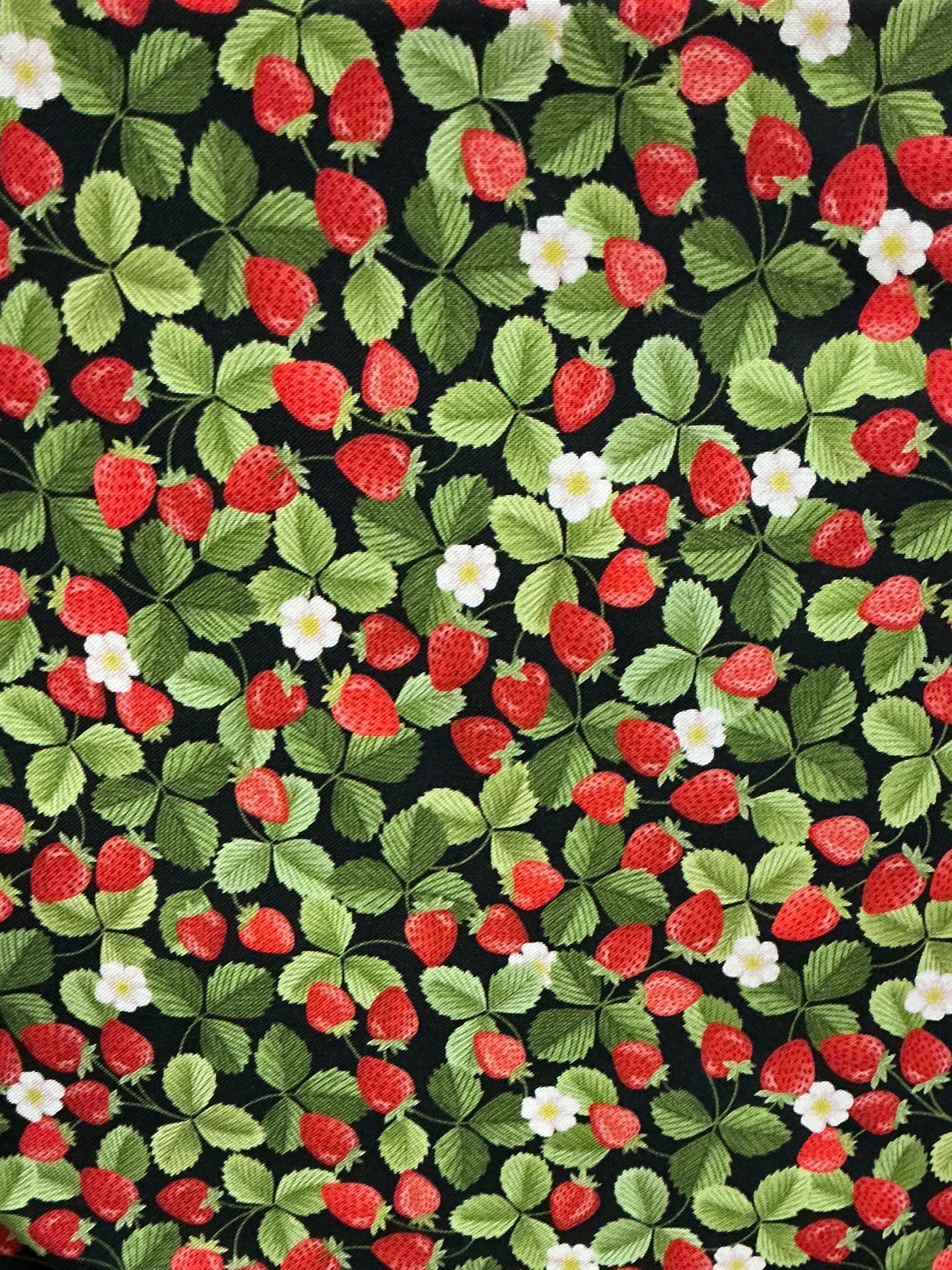 Lewis & Irene Teddy Bear's Picnic Flower Strawberries quilting fabric — flowers and strawberries print