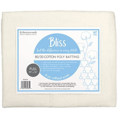 Bliss Batting 80/20 Cotton Poly Full 90in x 96in