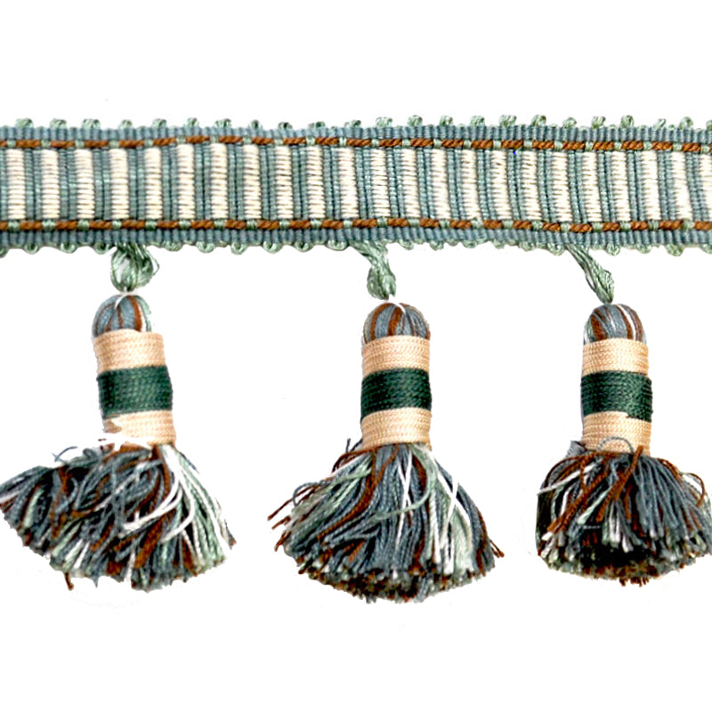 Godiva Collection - 4" length LARGE TASSEL FRINGE (25 Yard Roll) - BF-4098-33/28 Turquoise and Beige