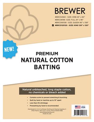 Premium Natural Cotton Batting 120 x 120 in King