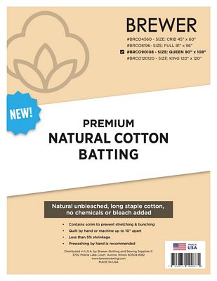 Premium Natural Cotton Batting 90in x 108in Queen