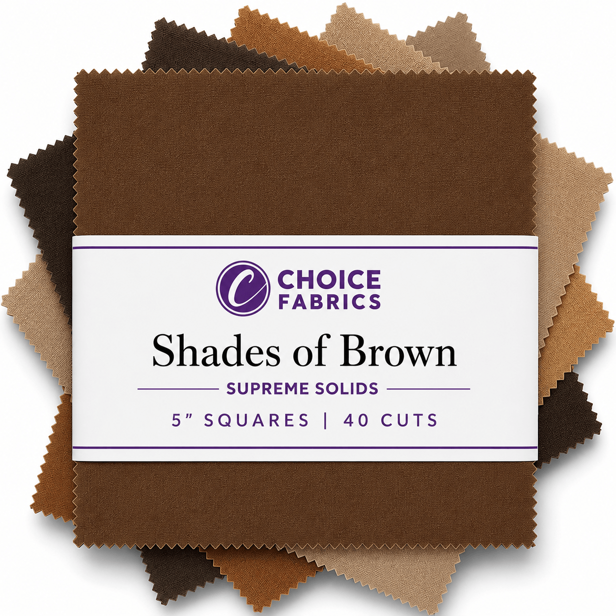 Choice Fabrics Supreme Solids 5x5 charm pack shades of brown 40 squares