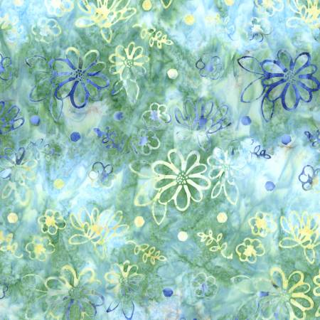 Riley Blake Expressions Watercolor Daisies batik quilting fabric in Caribbean Shale