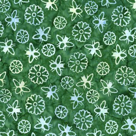 Riley Blake Expressions Watercolor Daisies batik quilting fabric in Dark Vintage Green