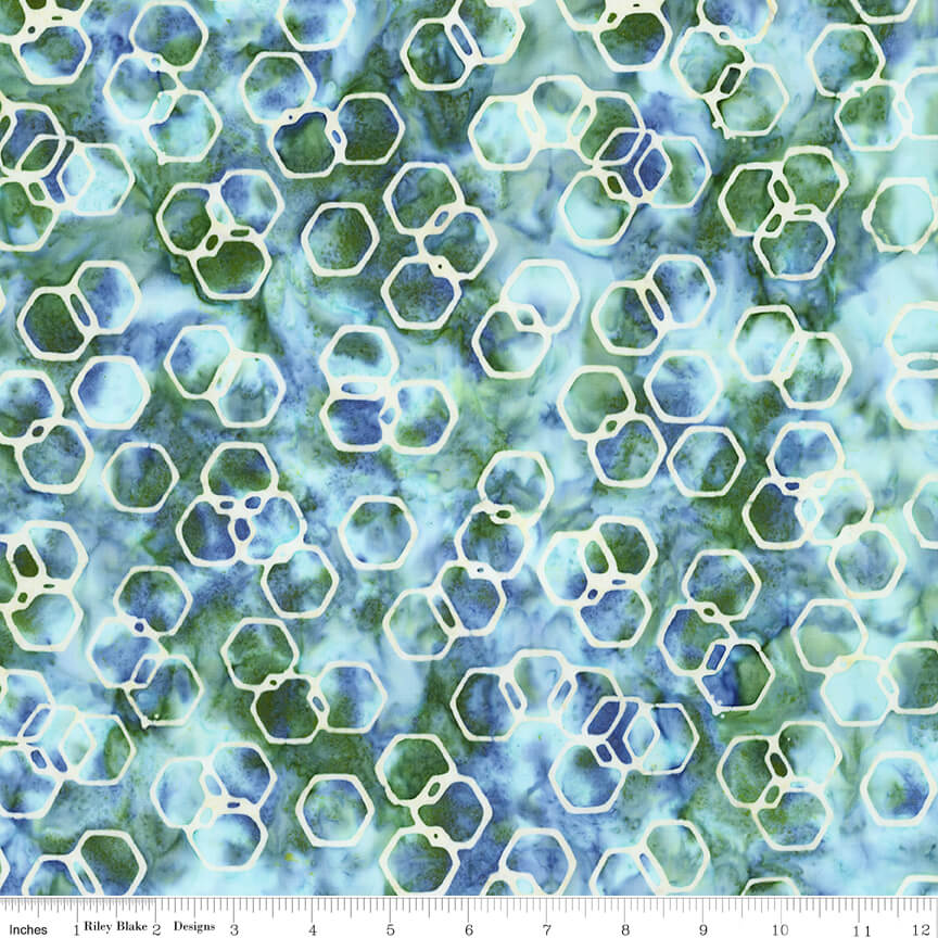 Expressions Batiks - Watercolor Daisies - Denim Bijou 44" / 45" Fabric Per Yard