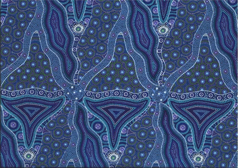 Bush Tomato and Waterhole Blue quilting fabric by M and S Textiles Australia