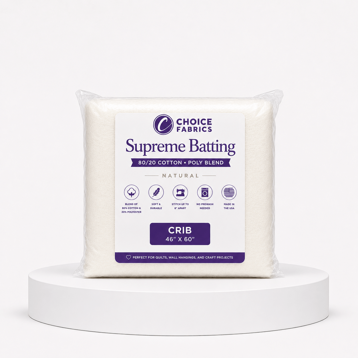 Choice Supreme 80/20 cotton poly blend quilt batting crib size 46.5 by 60 inches